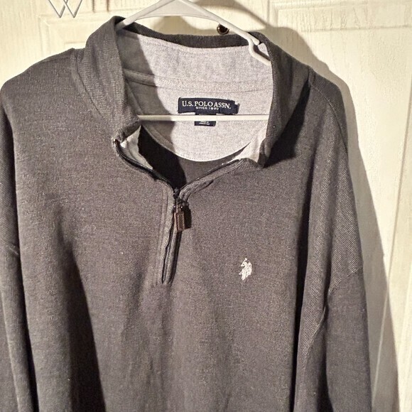 US Polo Big & Tall Men's Black 4XL High Neck Long Sleeve 1/4 Zipper Sweatshirt - Picture 1 of 6